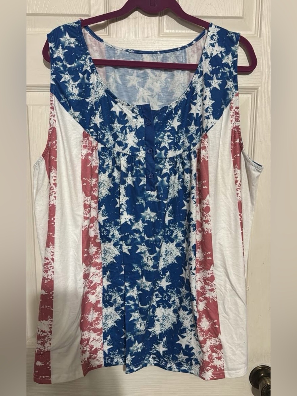 Sleeveless American Flag Star Print Tank Top - Blue/Red/White